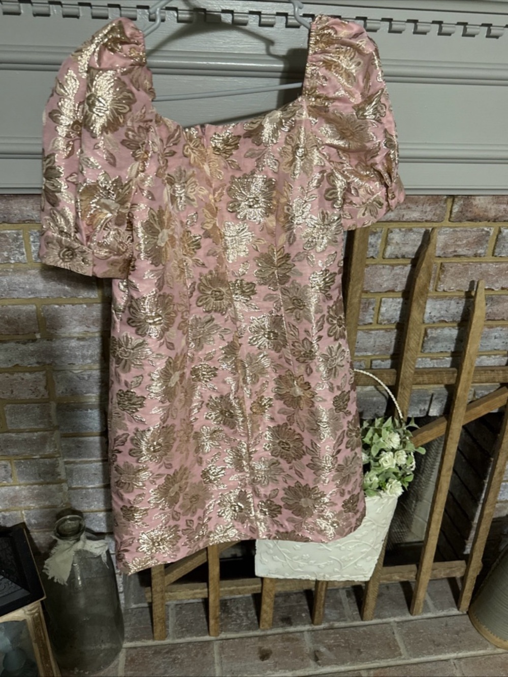 Corey Lynn Calter Pink and Gold Metallic Brocade Dress